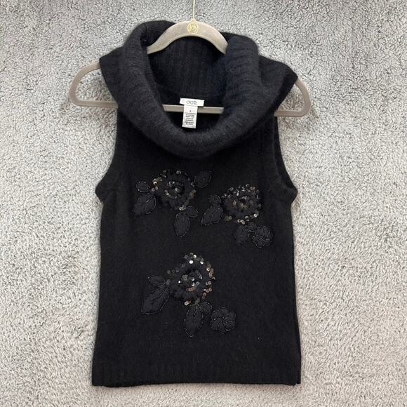 Cache Small Wool Blend Knit Turtle Neck‎ Sleeveless Top Sequins Embroidered - Picture 2 of 9